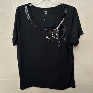 ANA‎ Women's 3X Black Stretch Knit Sequin Bow Neckline